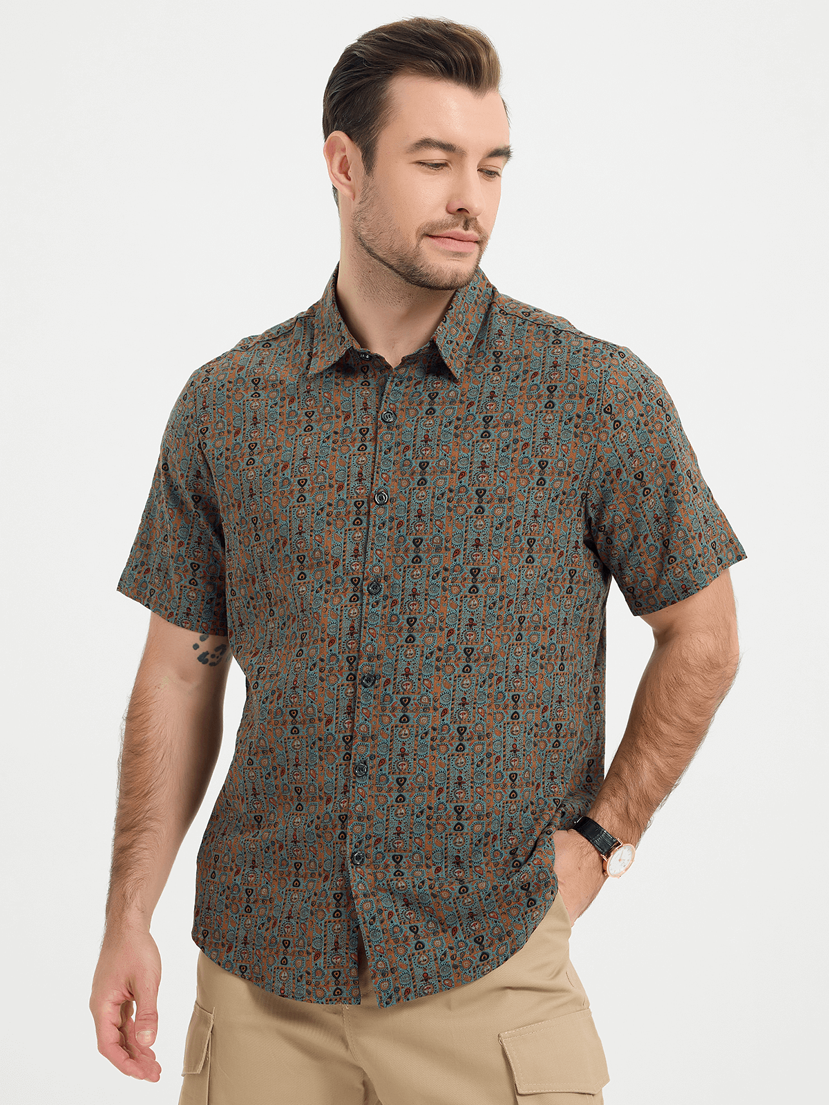 Rodrigo | Camisa retro tribal bohemia manga corta