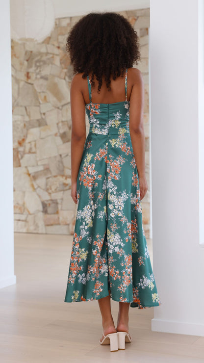Barbara | Vestido Midi Floral Verde