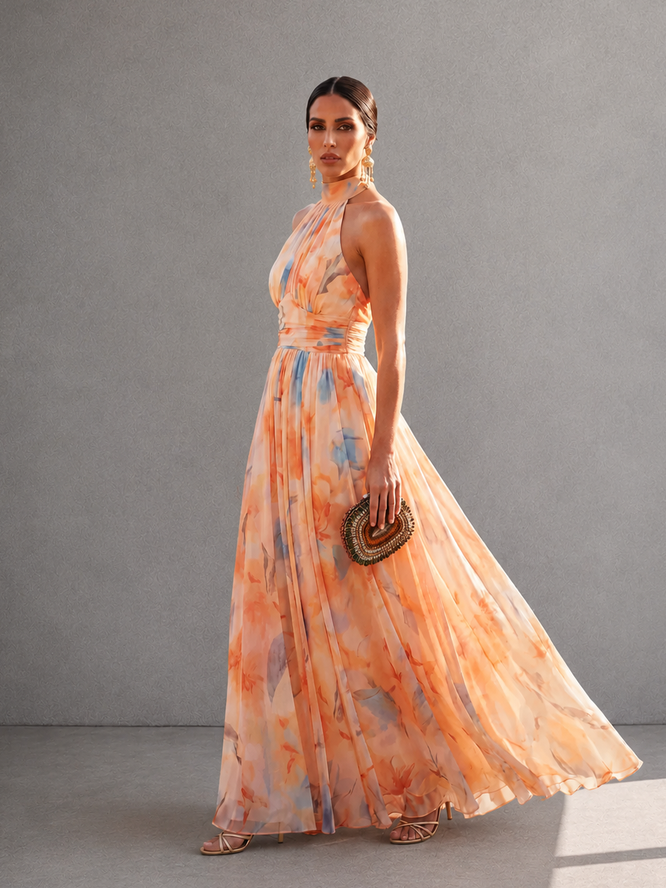 Aurora | Vestido halter acuarela