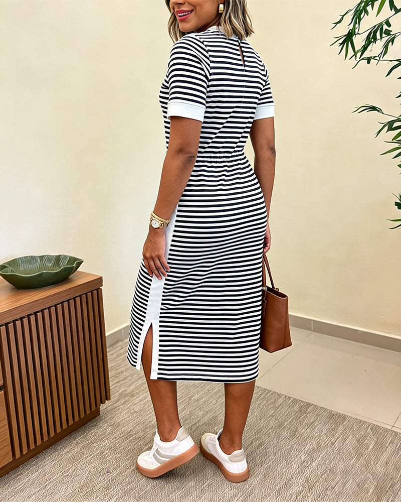 María | Vestido Midi de Punto con Rayas y Bolsillos