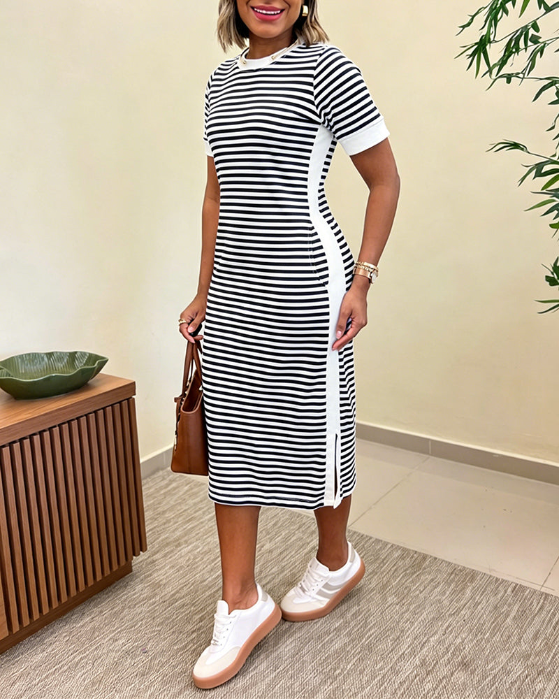 María | Vestido Midi de Punto con Rayas y Bolsillos