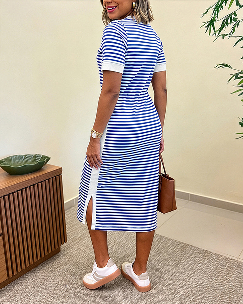 María | Vestido Midi de Punto con Rayas y Bolsillos