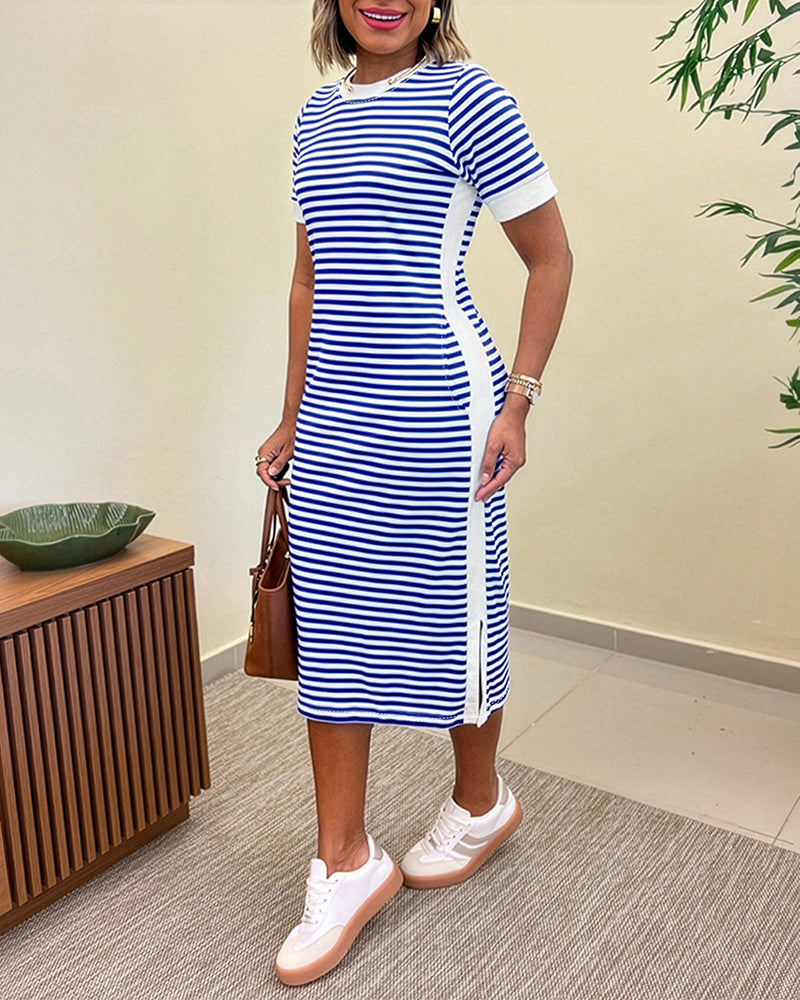 María | Vestido Midi de Punto con Rayas y Bolsillos