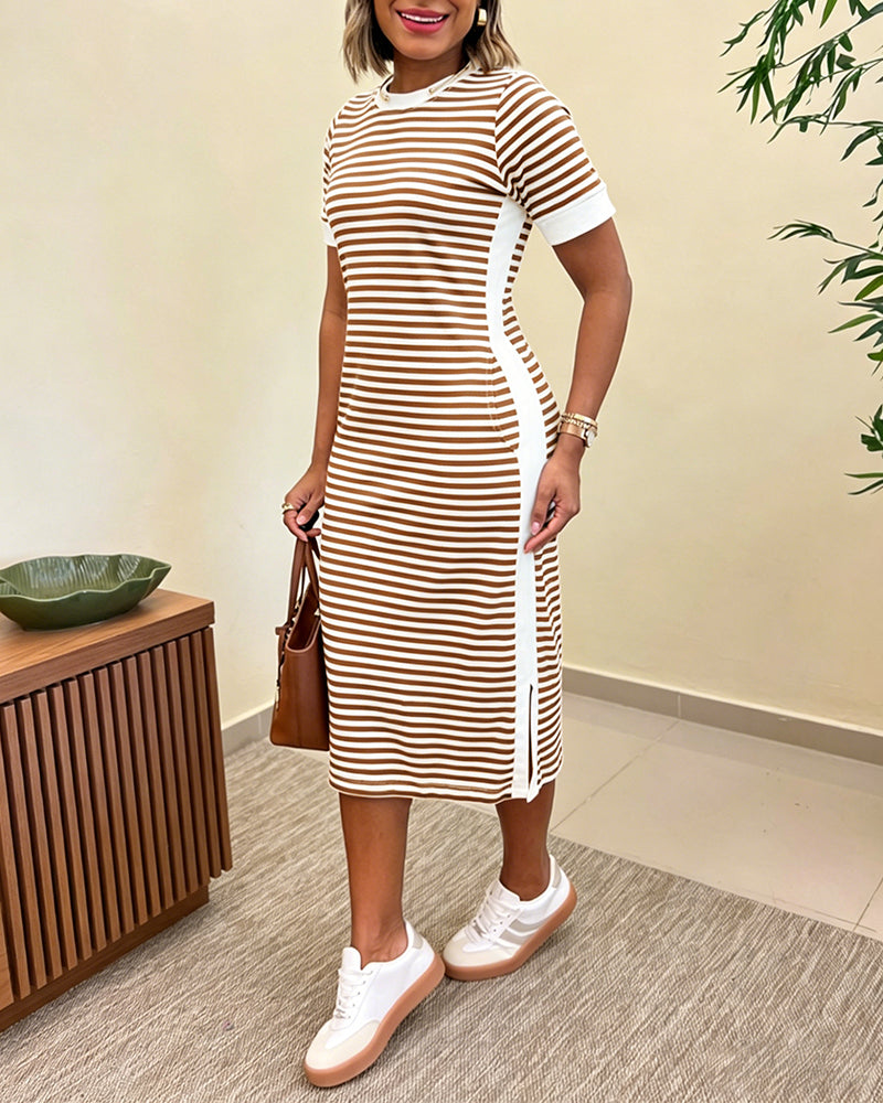 María | Vestido Midi de Punto con Rayas y Bolsillos