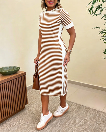 María | Vestido Midi de Punto con Rayas y Bolsillos