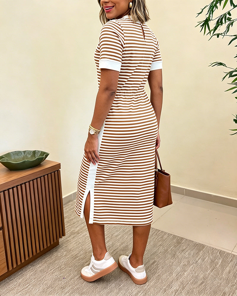 María | Vestido Midi de Punto con Rayas y Bolsillos