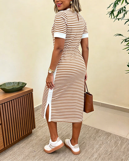 María | Vestido Midi de Punto con Rayas y Bolsillos