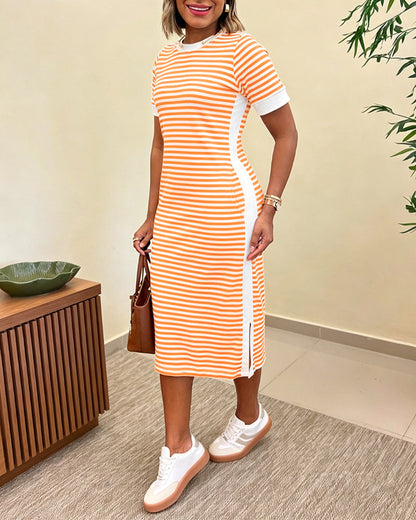 María | Vestido Midi de Punto con Rayas y Bolsillos