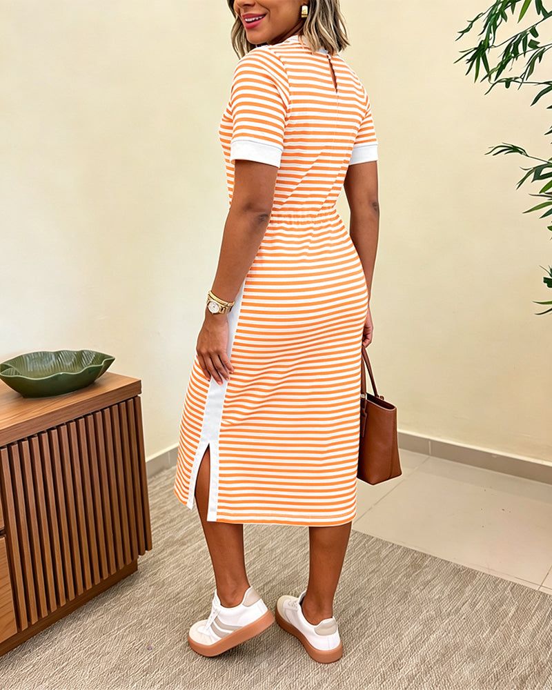 María | Vestido Midi de Punto con Rayas y Bolsillos