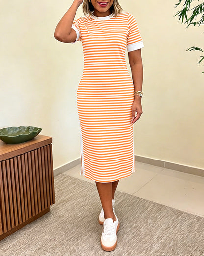 María | Vestido Midi de Punto con Rayas y Bolsillos