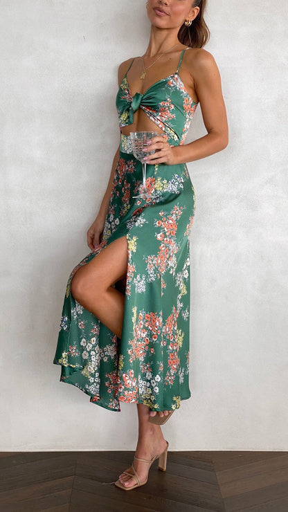 Barbara | Vestido Midi Floral Verde