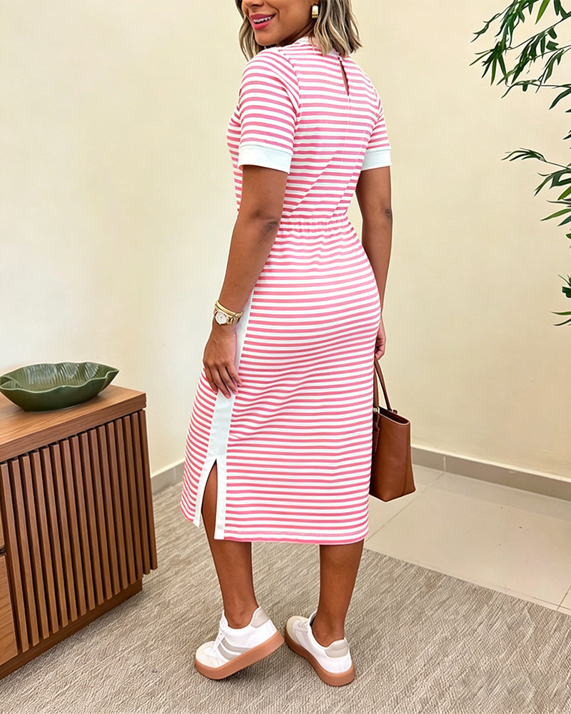 María | Vestido Midi de Punto con Rayas y Bolsillos