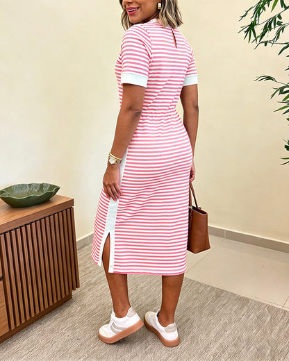 María | Vestido Midi de Punto con Rayas y Bolsillos